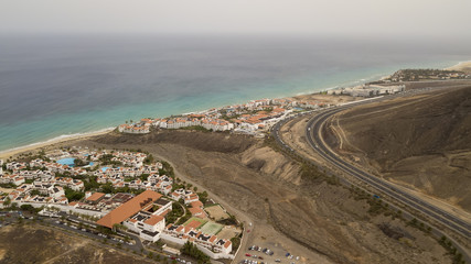 Fototapeta na wymiar Aerial shot of seaside resort in Fuerteventura, Canary Islands