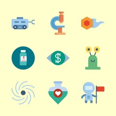science vector icons set. alien, moon rover, black hole and microscope in this set