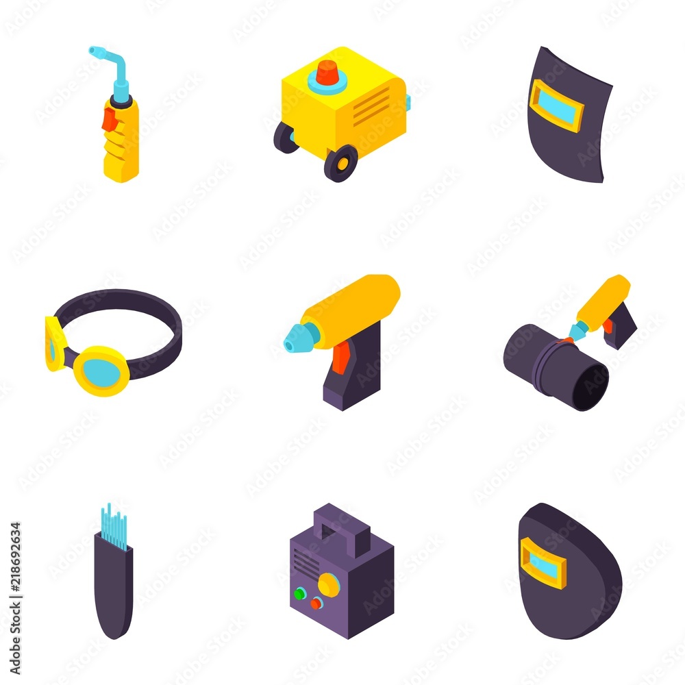 Poster pipe welding icons set. isometric set of 9 pipe welding vector icons for web isolated on white backg