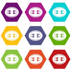 Textile button icons 9 set coloful isolated on white for web