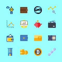 economy vector icons set. statistics, savings, building and chain in this set