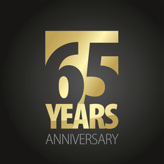 65 Years Anniversary gold black logo icon banner - obrazy, fototapety, plakaty