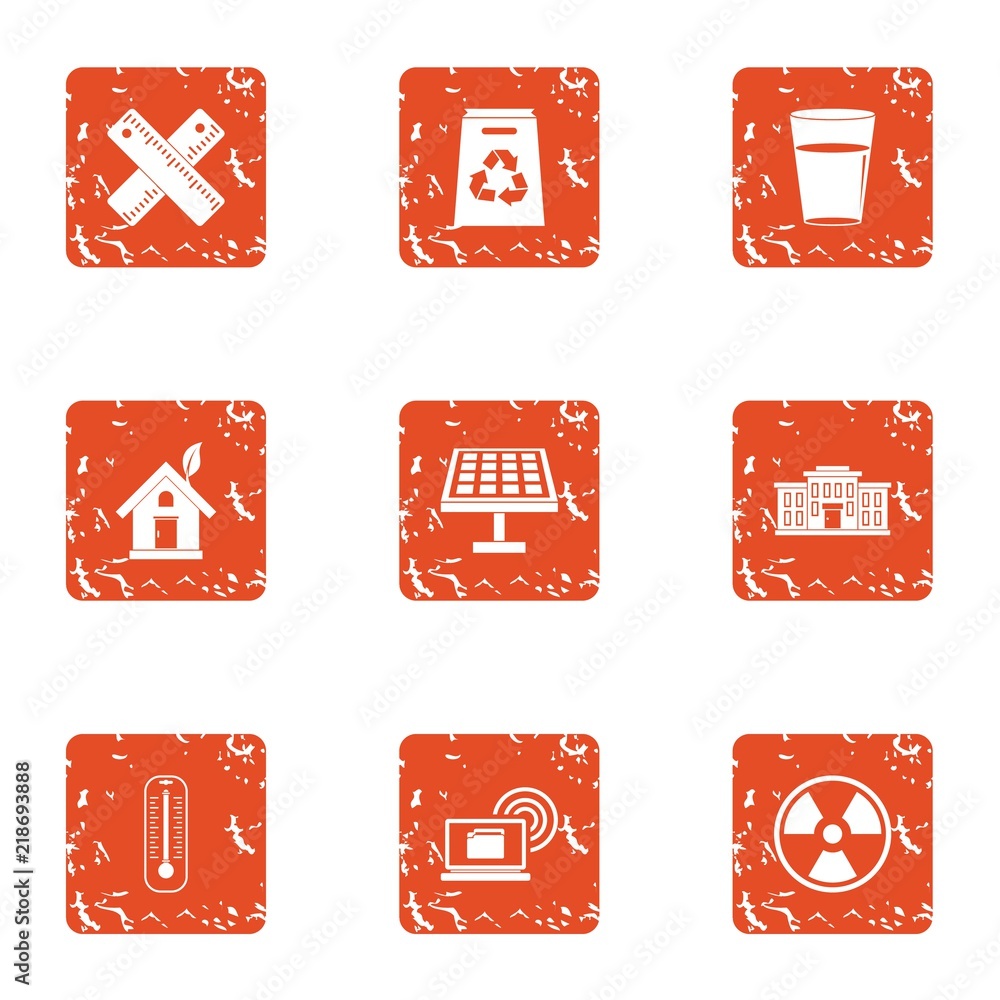 Poster pollution icons set. grunge set of 9 pollution vector icons for web isolated on white background
