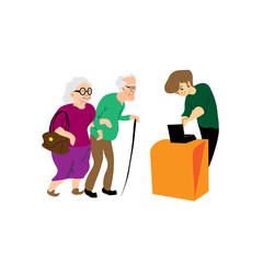 old people waiting in a queue at counter vector illustration, elder Grandparents in the waiting line