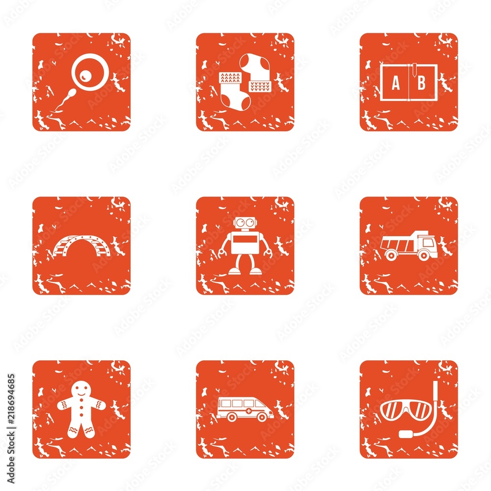 Poster figure robot icons set. grunge set of 9 figure robot vector icons for web isolated on white backgrou