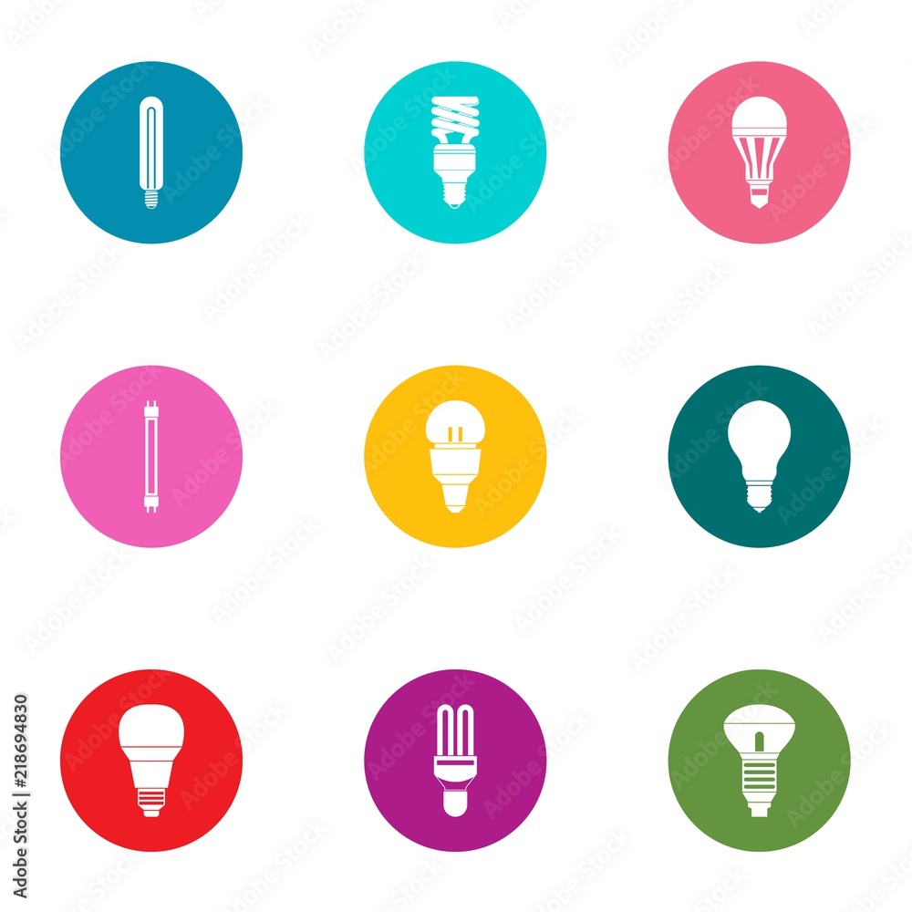 Poster large lamp icons set. flat set of 9 large lamp vector icons for web isolated on white background