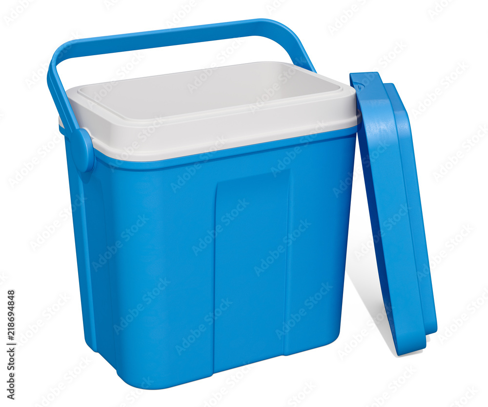Poster opened empty portable cool box, 3d rendering