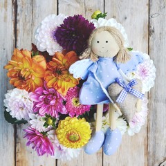 Grußkarte - Blumenstrauß mit Engel - Dahlien - Erntedankfest