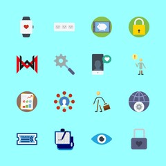 technology icons set. material, circuit, privacy and female graphic works