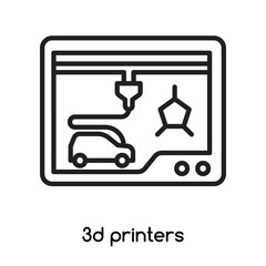 3d printers icon vector isolated on white background, 3d printers sign , line or linear design elements in outline style