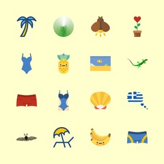 tropical icons set. clothing, fairytale, piece and chameleon graphic works