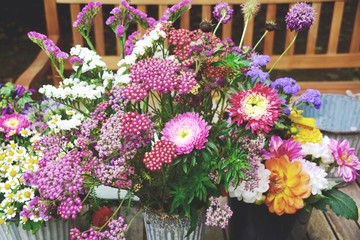 Grußkarte - Sommerstrauß - Herbststrauß - Dahlien und Astern