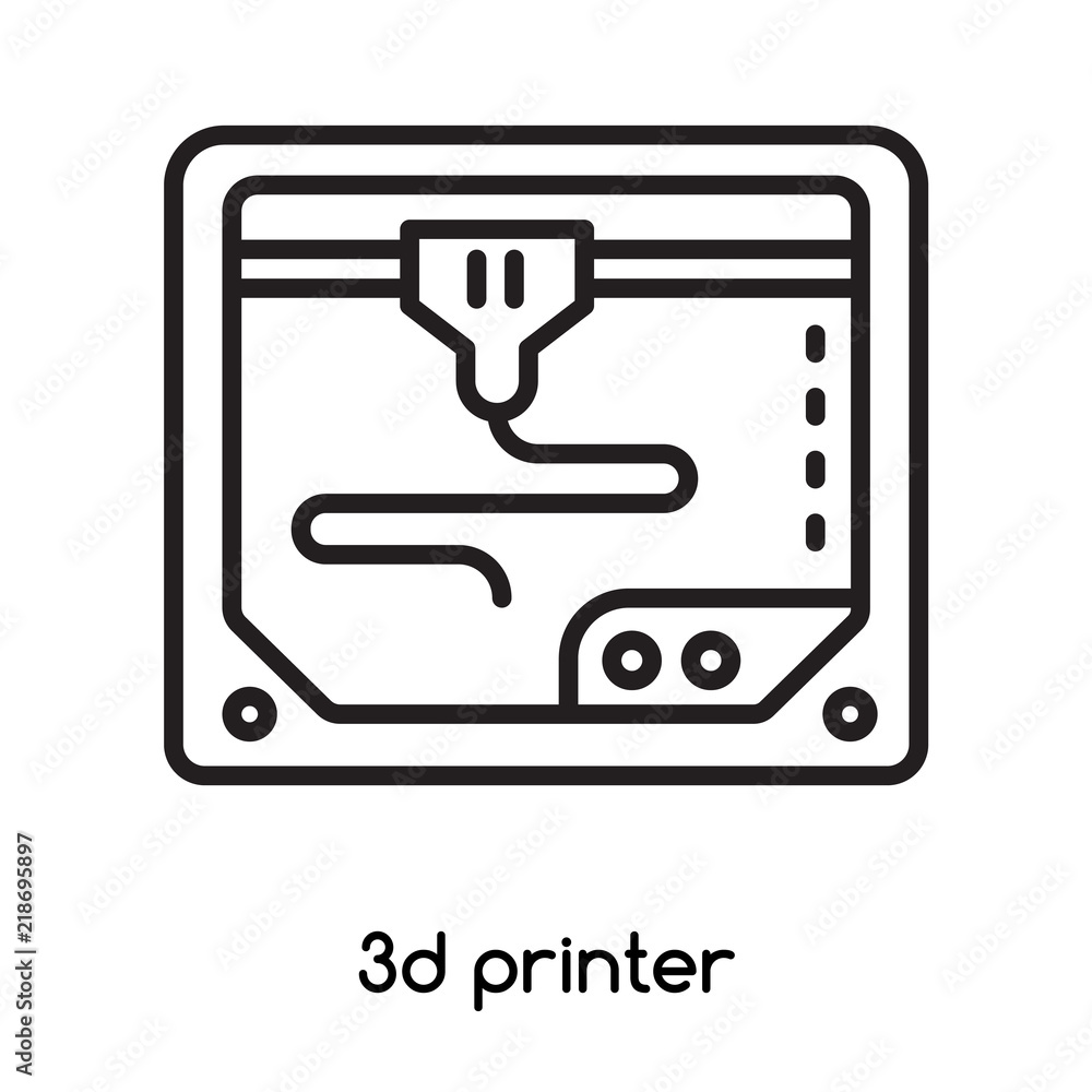 Poster 3d printer icon vector isolated on white background, 3d printer sign , line or linear design element