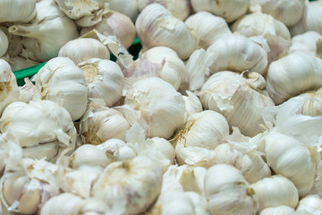 Garlic on the counter of the store.