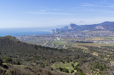 Fototapeta na wymiar Aerial view of the seaside valley. Crimea.