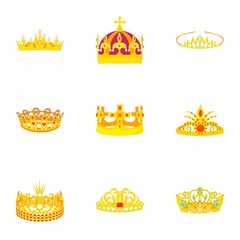 Princely icons set. Cartoon set of 9 princely vector icons for web isolated on white background