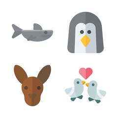 animals vector icons set. love birds, shark, kangaroo and penguin in this set