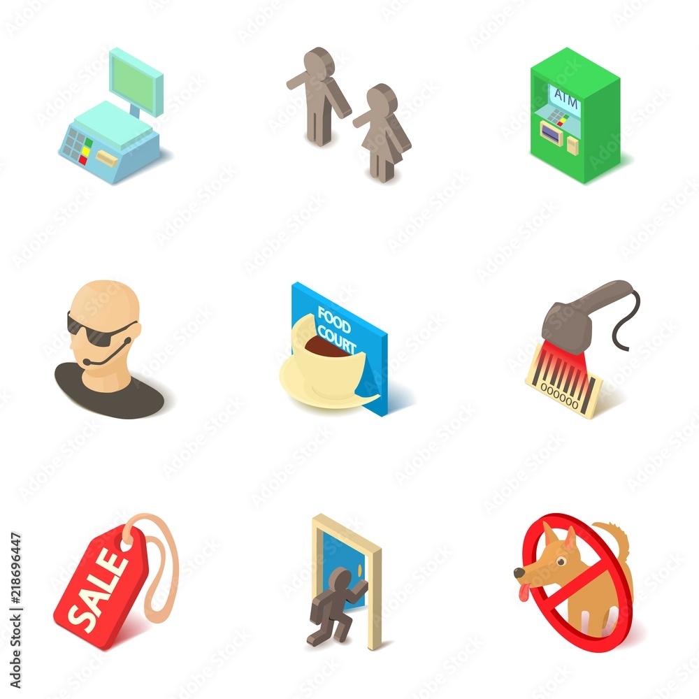 Poster self service icons set. isometric set of 9 self service vector icons for web isolated on white backg
