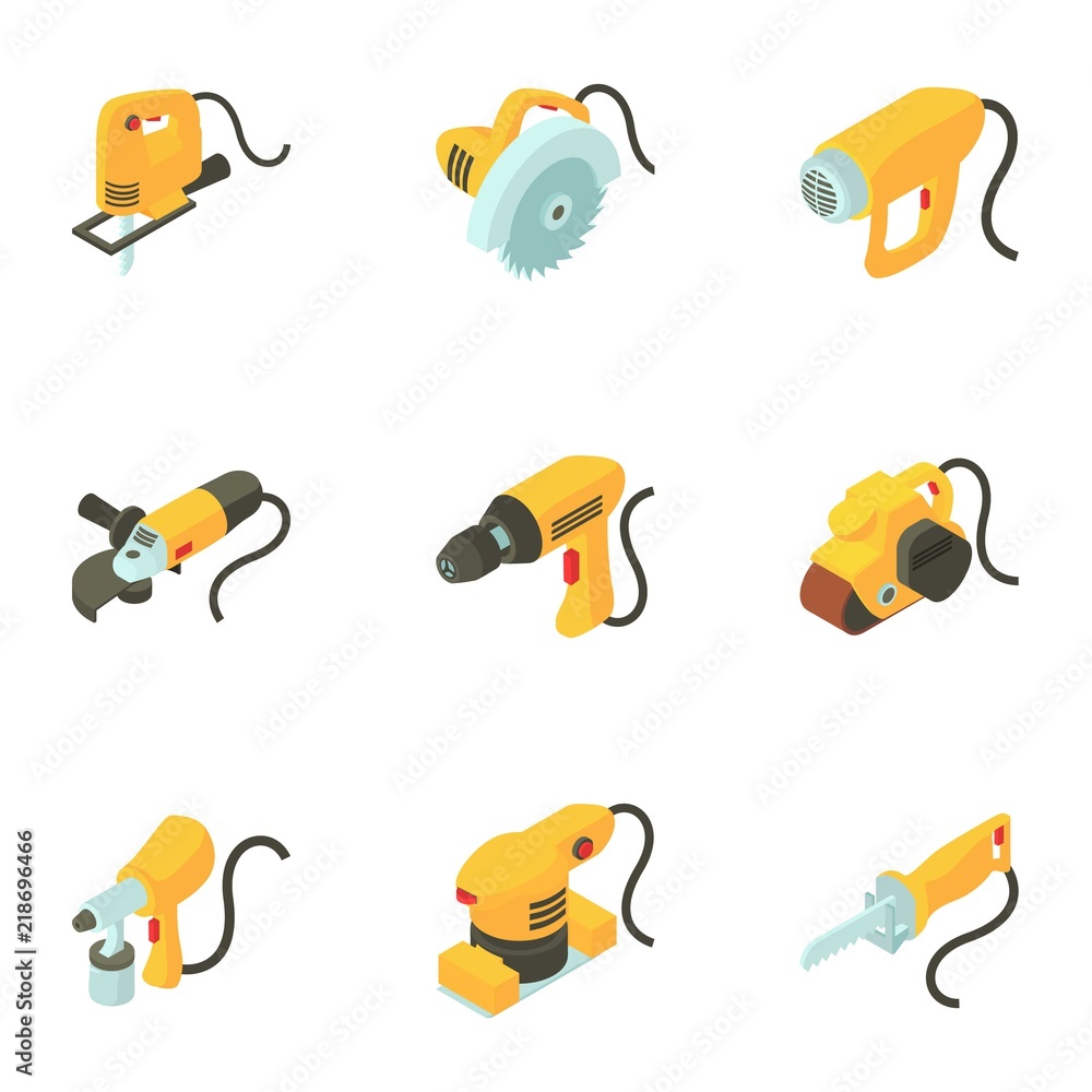 Poster toolkit icons set. isometric set of 9 toolkit vector icons for web isolated on white background