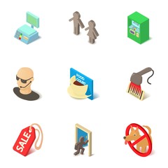 Self service icons set. Isometric set of 9 self service vector icons for web isolated on white background