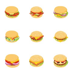 Butcher shop icons set. Isometric set of 9 butcher shop vector icons for web isolated on white background