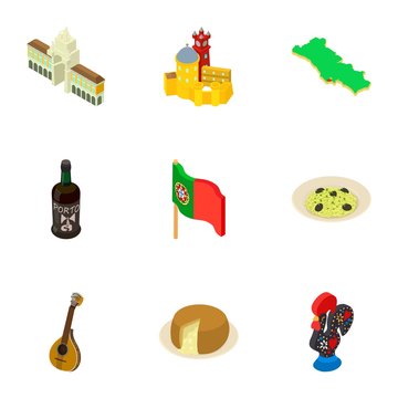 Quiet country icons set. Isometric set of 9 quiet country vector icons for web isolated on white background