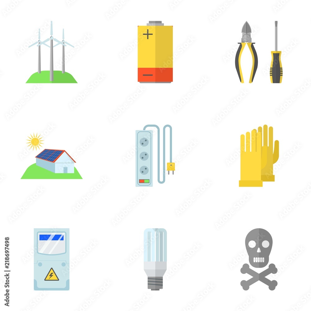 Poster electrical work icons set. flat set of 9 electrical work vector icons for web isolated on white back