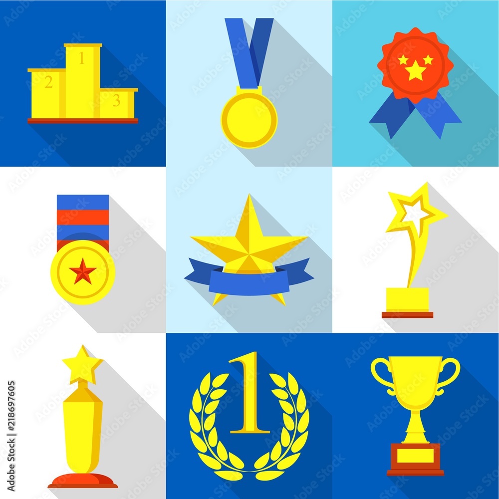 Poster top prize icons set. flat set of 9 top prize vector icons for web isolated on white background