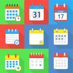 Time management icons set. Flat set of 9 time management vector icons for web isolated on white background