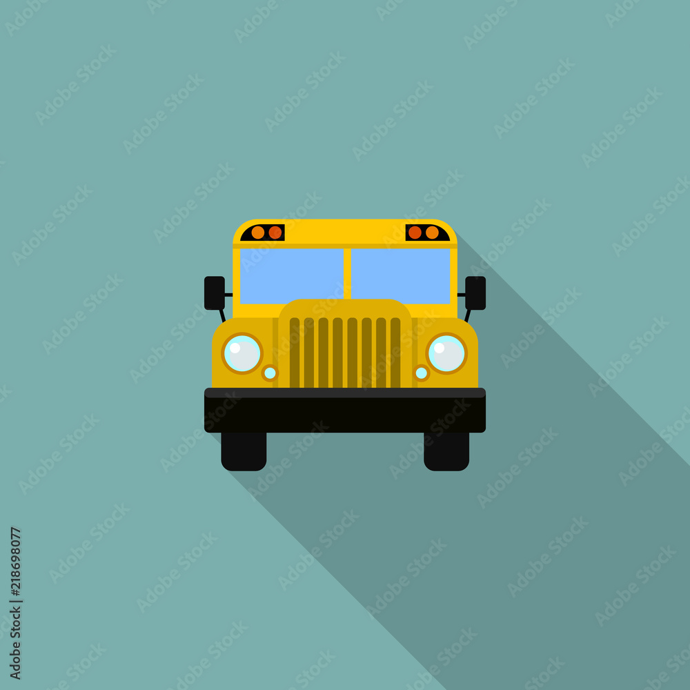 Aufkleber front of school bus icon. flat illustration of front of school bus vector icon for web design