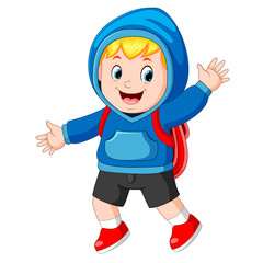 happy boy going to school