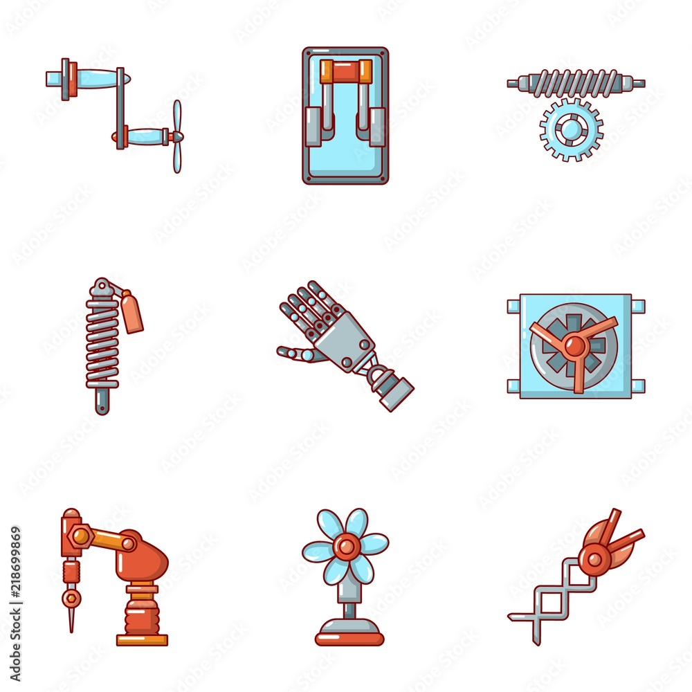 Poster robotize icons set. cartoon set of 9 robotize vector icons for web isolated on white background
