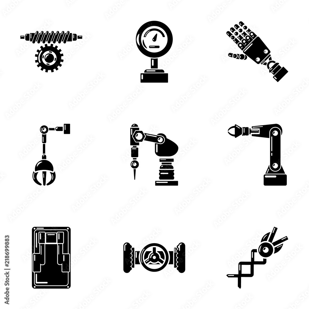 Poster robot like icons set. simple set of 9 robot like vector icons for web isolated on white background
