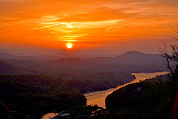 Chimney Rock in North Carolina. Sunrise.