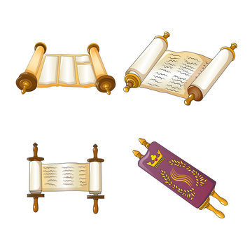 Torah scroll book bible shavuot icons set. Cartoon illustration of 4 Torah scroll book bible shavuot vector icons for web