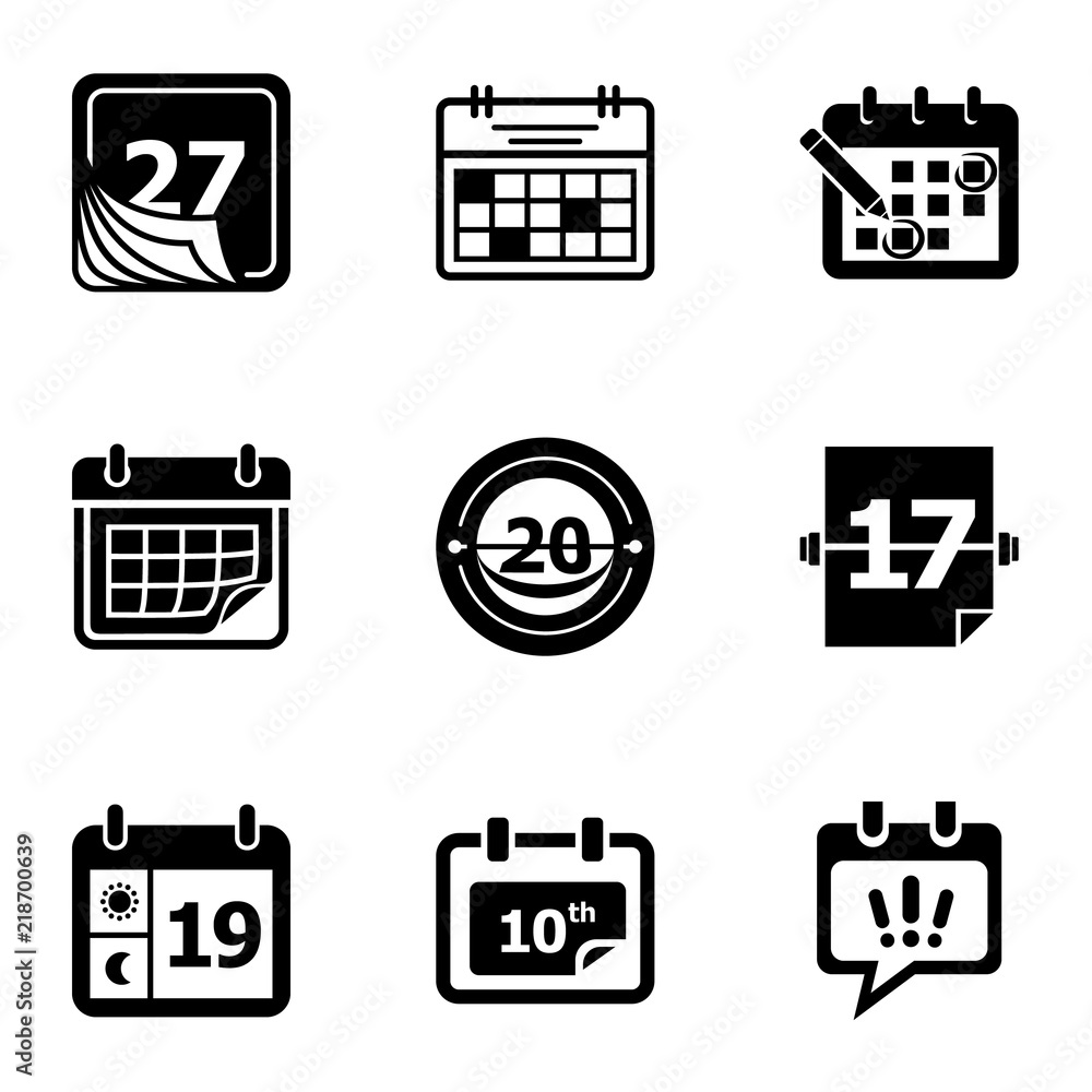 Poster day planner icons set. simple set of 9 day planner vector icons for web isolated on white background