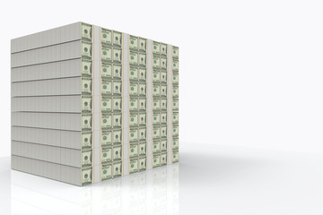 3d rendering. US hundred dollar banknote stack on copy sapce gray background.