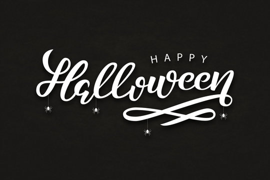 Vector realistic isolated typography for Halloween and spiders for decoration and covering on the dark background. Concept of Happy Halloween.