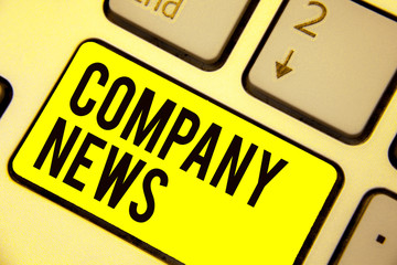 Word writing text Company News. Business concept for Latest Information and happening on a business Corporate Report Keyboard yellow key Intention create computer computing reflection document.