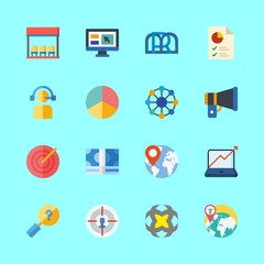 marketing icons set. smiling, desk, office and computer graphic works