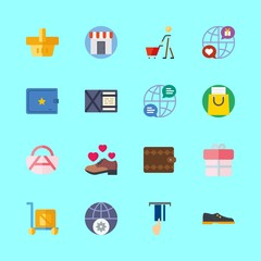 shopping vector icons set. wallet, gift, trolley and shoe in this set