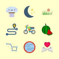 nature icons set. romance, landscape, nutrition and animals graphic works