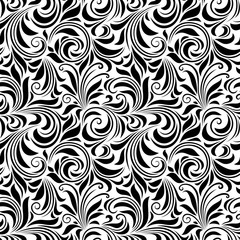 Vector seamless black and white floral pattern.