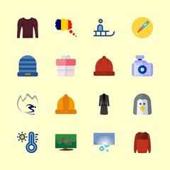 winter vector icons set. tree, winter hat, thermometer and sweater in this set