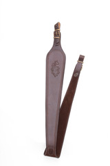 armored brown leather belt on white isolated background
