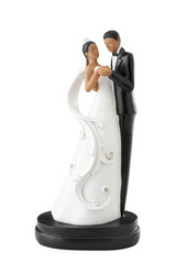 African American Bride and Groom Figurine on a White Background