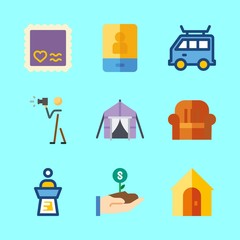 business vector icons set. lecture, smartphone, sit down and van in this set