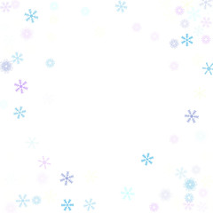 Falling down snow confetti, snowflake vector border. Festive winter, Christmas, New Year sale background. Cold weather, winter storm, scatter texture. Hipster snowfall falling snowflakes cool confetti