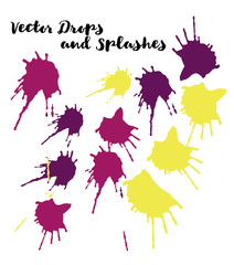 Graffiti Grunge Vector Watercolor Brushstrokes. Buttons, Splashes, Doodles, Stains, Scribble Hand Painted Vector Set. Vintage Uneven Textured Paintbrush Logo Elements. Rough Trendy Highlight Swatches.