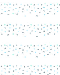 Striped seamless pattern with silver glitter and blue polka dots.